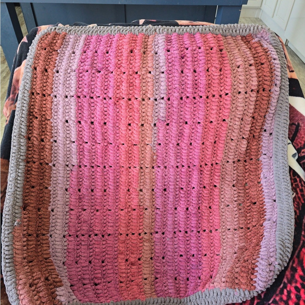 Handmade Pink and Gray Kids Blanket
